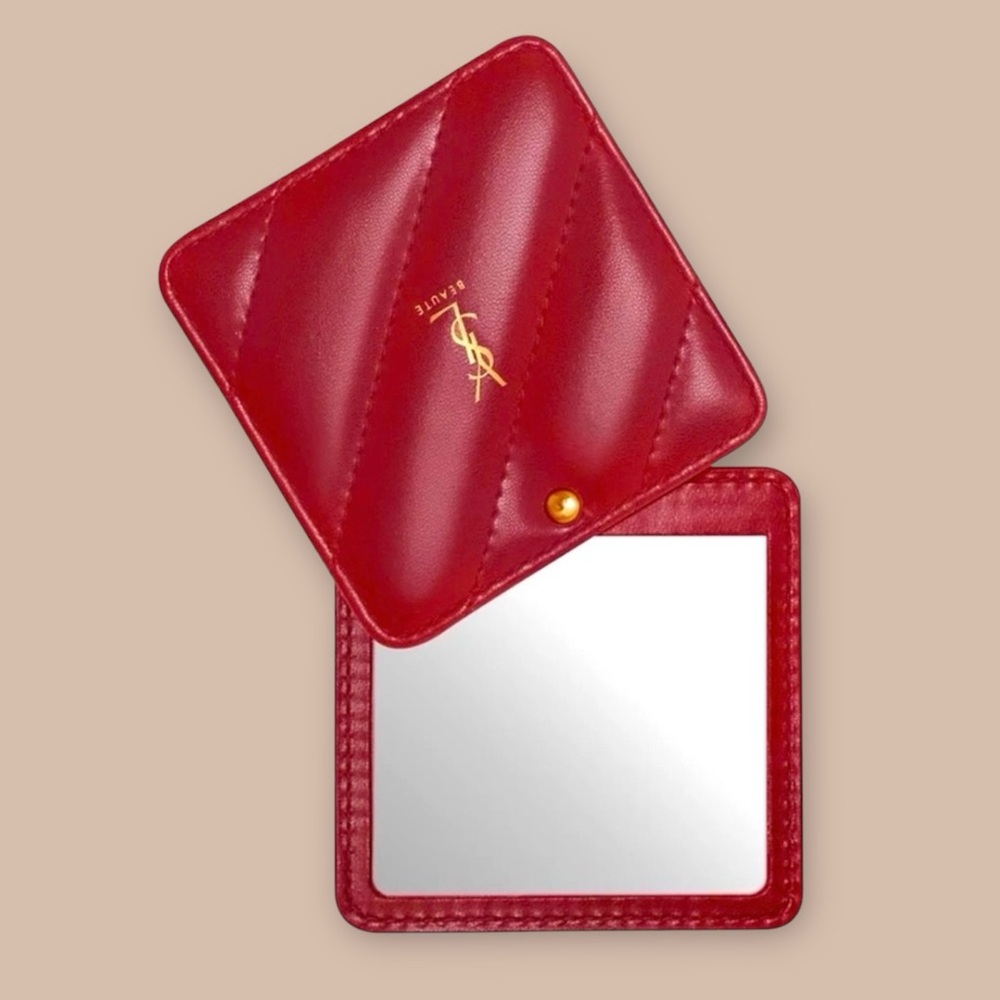 Red-Gold Tufted YSL (Yves Saint Laurent) Beauty Compact Cosmetic-Makeup Mirror